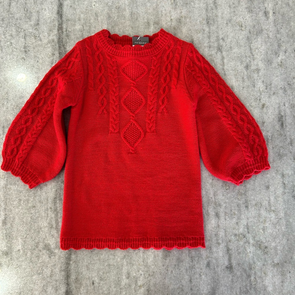 Primark Red Crew Neck Cable Knit Sweater Design Size 3-4Yrs